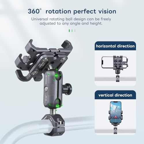 FANAUE Aluminum Anti-theft Bike Motorcycle Phone Mount with Vibration Dampener for bicycle/ATV/UTV/Scooter Handlebar, Compatible with RAM mounts B size phone holder Accessories for 5.5-7'' Smartphone.