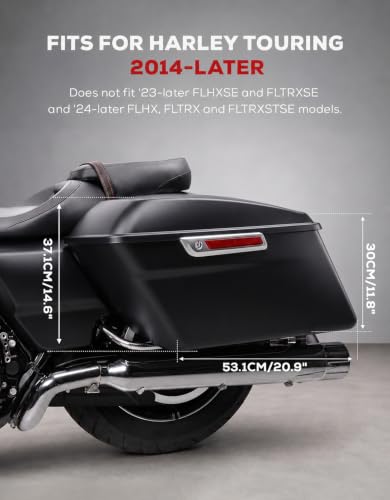 XFMT Motorcycle Saddlebags Hard Saddle Bags W/Chrome Latches & Liners For Harley Touring Road King Street Glide Road Glide Electra Glide 2014-2024, Matte Black - color: Standard-Matte Black