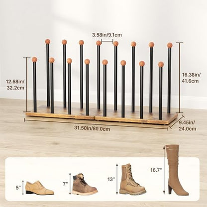 pickpiff Boot Rack 8-Pair Cedar Ball End Boot Rack Shoe Organizer Free standing Metal Holder with Wood Base