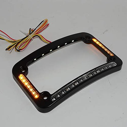 HTTMT- Dual LED Curved Motorcycle License Plate Frame w/Turn-Signal,Brake Light - Black Finish Universal Compatible with Any Motorcycle [P/N: MT294-007-BK] - color: Black