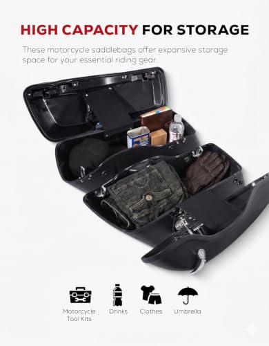XFMT Motorcycle Saddlebags Hard Saddle Bags W/Chrome Latches & Liners For Harley Touring Road King Street Glide Road Glide Electra Glide 2014-2024, Matte Black - color: Standard-Matte Black