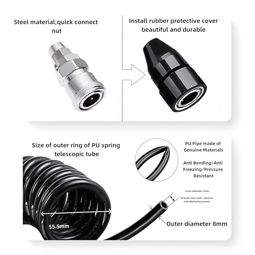 Polyurethane Recoil Air Hose, Car Air Pump Extend Hose, Air Compressor Hose, 16.4ft PS20 Female Plug Inflator Extension Tube for American Tire Nozzle Car Motorcycle - size: 16.4 ft