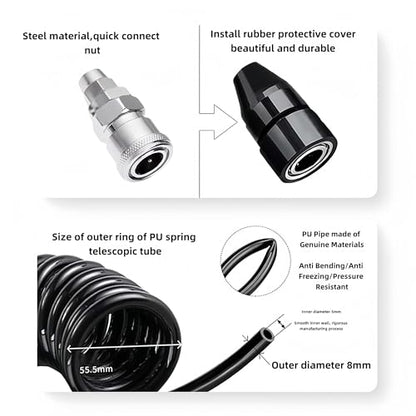 Polyurethane Recoil Air Hose, Car Air Pump Extend Hose, Air Compressor Hose, 16.4ft PS20 Female Plug Inflator Extension Tube for American Tire Nozzle Car Motorcycle - size: 16.4 ft