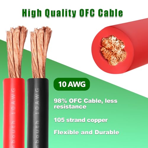 10 Gauge Battery Cable Copper Wire, 10FT Red+10FT Black 10 AWG Welding Cable Standard USA OFC Wire for Automotive, Battery, Solar, Marine and Generator - size: 10 Gauge 10FT