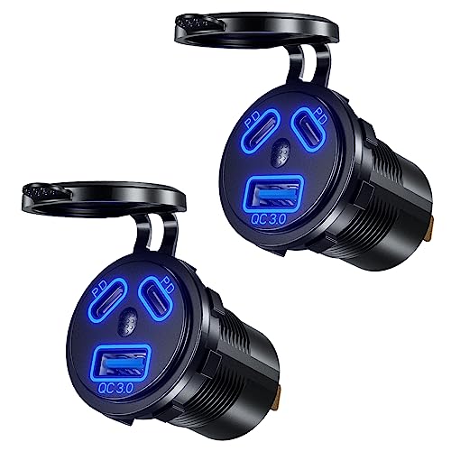 12V Type C USB Outlet Quick Car Charger Socket Dual Port Type C Fast Charger Socket Power Waterproof 12V / 24V Marine Boat Motorcycle Truck(2Pack) - size: 2 Pack