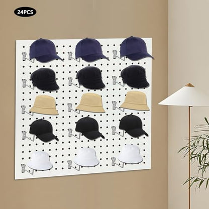 24PCS Helmet Holder Rack, Wall Mount Helmts Stand, Round Hat Racks, Hat Hanger Gridwall Hooks, Slat Panels Cap Rack for Jacket, Motorcycle Accessories (Silvery) - color: Silvery