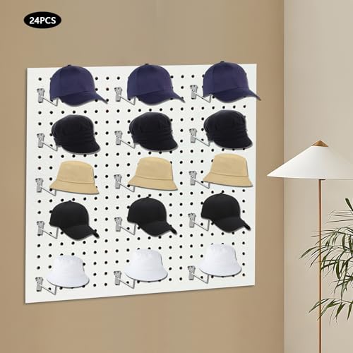 24PCS Helmet Holder Rack, Wall Mount Helmts Stand, Round Hat Racks, Hat Hanger Gridwall Hooks, Slat Panels Cap Rack for Jacket, Motorcycle Accessories (Silvery) - color: Silvery