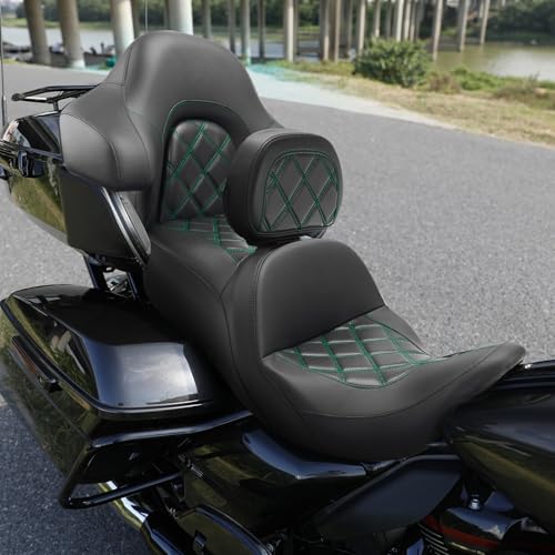 C.C. RIDER Driver Passenger Hammock Seat+ Rider Backrest+ Tour Trunk Backrest Fit For Harley Touring 2014-2023 Street Glide Road Glide Road King Electra Glide - color: 34# Green+ Rider Backrest+ Tour Trunk Backrest