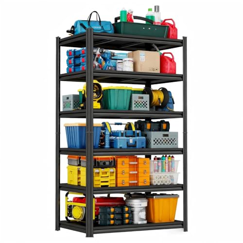 36" W*18" D 6-Tier Garage Storage Shelves, Metal Shelving Unit Heavy Duty Adjustable, 3000lbs Capacity, Utility Storage Rack Organizer for Garage, Basement, Pantry & Warehouse, Black, 77" H - size: 6 Tier 77" H x 35" W x 18" D