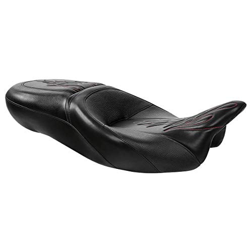 C.C. RIDER Driver Rider Passenger Seat - 2-Up One-Piece Seat Fit for Harley Touring Road King Street Glide Road Glide Electra Glide 2009-2023 - color: Motorcycle Seat Red