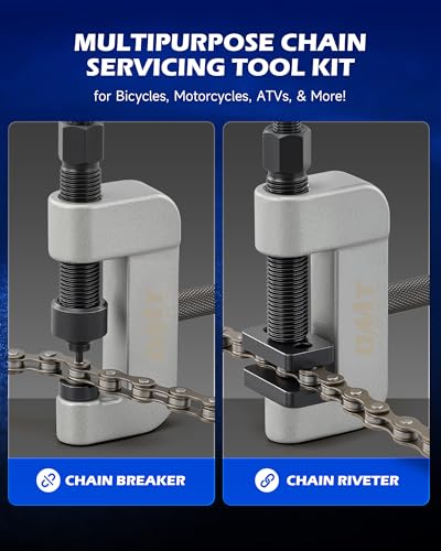 Orion Motor Tech Motorcycle Chain Rivet Tool, 20pc Motorcycle Chain Tool Kit with Powder Coated C Frame 5 Pins Pre-Press Cap, Pro Bike ATV Motorcycle Chain Breaker Removal Tool for 25 to 630 Chains