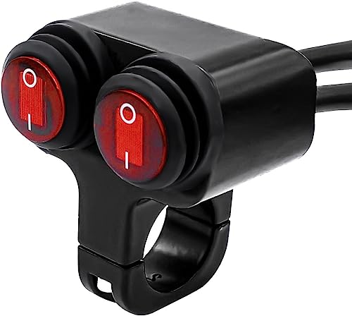 Taiss 7/8″ Waterproof Motorcycle ATV Handlebar Push Button Switch,12v Led Illuminated Headlight Hazard Brake Fog Light O/I Aluminum Alloy Handlebar Double Control Kill Switch with Connect Line F008