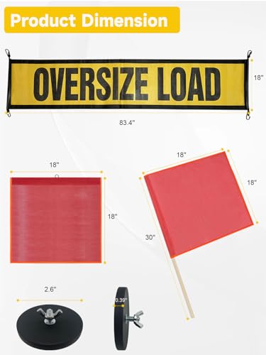 Magnetic Oversize Load Sign Kit, Magnetic Cargo Sign-2 Oversized Load Banner, 4 Red Flag Warning With Wire Loop-4 Red Safety Flags with Pole-4 Magnet Base for Hauling Oversize Loads on Trucks - color: Oversize Load Banner Kit