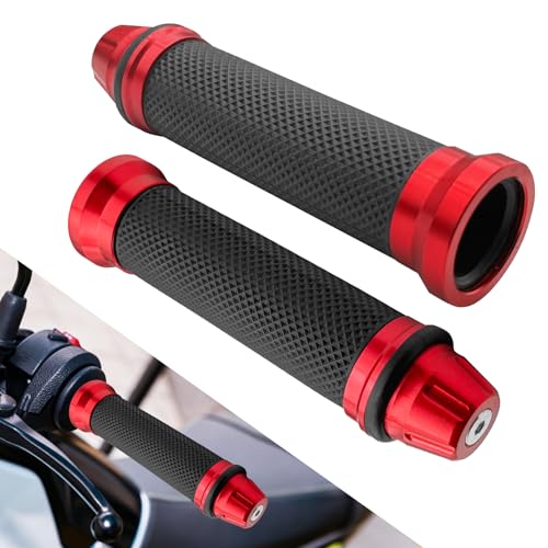 2PCS Motorcycle Handlebar Grips, 7/8 Inch Motorcycle Handlebar Cover, Aluminum Alloy Grip Protection Cover, Motorcycle Modification Accessories Compatible with Honda Yamaha Suzuki (Red) - color: Red
