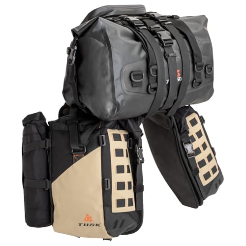 TUSK Highland X2 Rackless Luggage System w/Medium Dry Duffel/Large Bottle Holders Standard Heat Shield Black/Tan