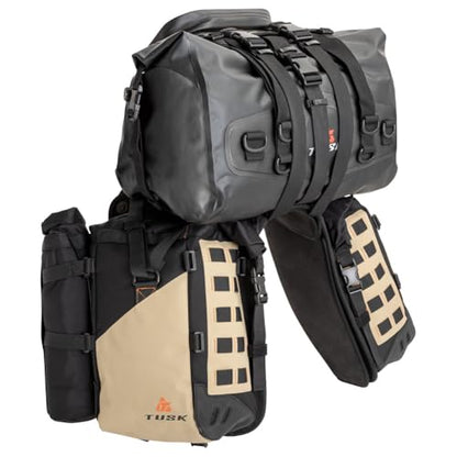 TUSK Highland X2 Rackless Luggage System w/Medium Dry Duffel/Large Bottle Holders Standard Heat Shield Black/Tan
