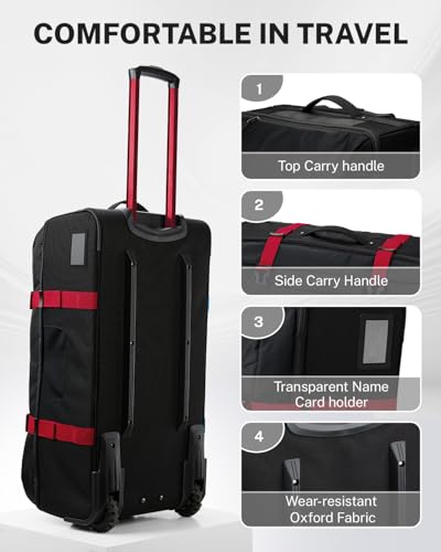Gonex Rolling Duffle Bag with Wheels, Water-repellent 90L Nylon Large Wheeled Travel Duffel Luggage with TSA Lock & Telescopic Handle 30 inch, Black & Red - color: Black & Red, size: 30 inch
