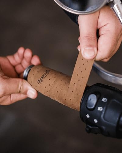 Trip Machine Company Motorcycle Handlebar Leather Grip Wrap Covers – Universal Throttle Grip Covers with Double Sided Tape – Anti-Slip Bike Handle Accessories - color: Brown Perforated
