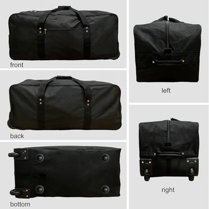 34 inch Large Foldable Duffle Bag with Wheels 600D Oxford Collapsible Large Heavy Duty Cargo Duffel Storage Duffel with Rollers for Camping Travel Gear, Black. - style: 34in