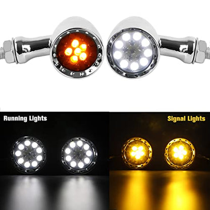 Rich Choices 2pcs Black 15 LED Motorcycle Stop Brake Running Turn Signal Indicator Amber Lights Compatible with Street Bike Chopper dirt bike scooter Cafe Racer (Chrome-Amber&White Light) - color: Chrome-Amber&White Light