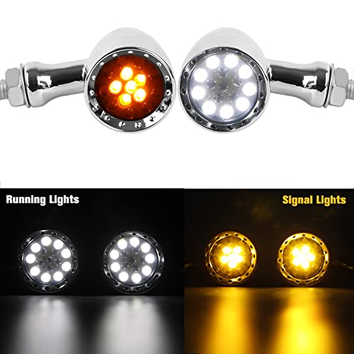 Rich Choices 2pcs Black 15 LED Motorcycle Stop Brake Running Turn Signal Indicator Amber Lights Compatible with Street Bike Chopper dirt bike scooter Cafe Racer (Chrome-Amber&White Light) - color: Chrome-Amber&White Light