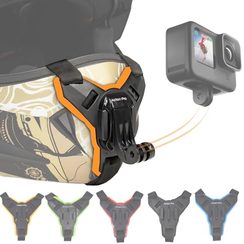 Action Pro™ Motorcycle Helmet Chin Strap Mount Compatible with GoPro Hero 12, 11, 10, 9, 8, 7, (2018), 6, Hero Black, Insta 360, Session, Xiaomi Yi, SJCAM (Orange) - color: Orange 2.0