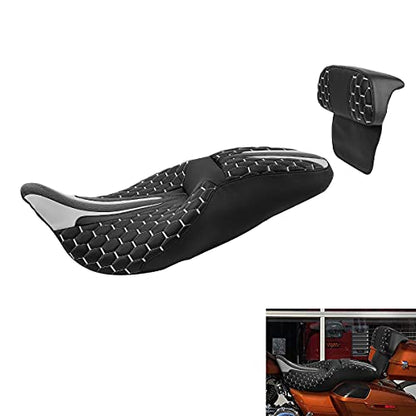 C.C. RIDER Motorcycle Seat Driver Passenger Touring Seat with Backrests for Harley Davison Electra Glide Classic Street Glide Road Glide 2014-2023 - color: Black Grey Seat + Tour Trunk Backrest