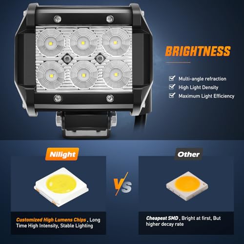Nilight LED Light Pod with Yellow Black Covers 2PCS 18W 1260LM Flood Off Road Lights Super Bright Driving Fog Boat Lighting Pods for Trucks Pickup Golf Cart SUV ATV UTV 4x4 Van Camper - color: 2Pcs 18w Led Light w/cover