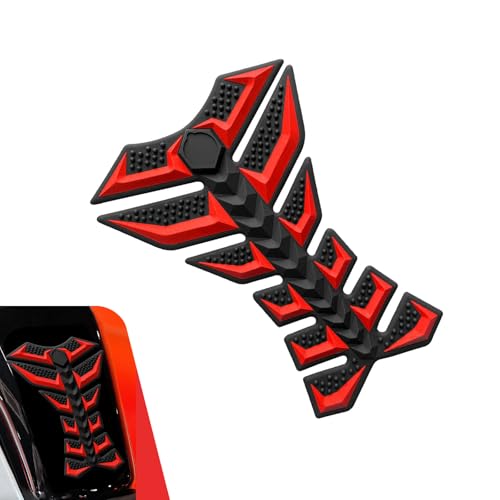Motorcycle Tank Pad, 3D Fishbone Cool Decoration Sticker, Waterproof Anti-scratch Rubber Fuel Tank Protector, Self-adhesive Exterior Accessory for Most Motorcycles (Red) - color: Red
