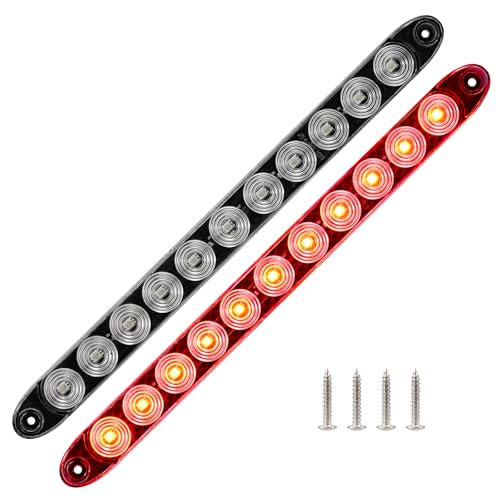 15.5" Red LED Trailer Light Bar Clear Lens Stop Turn Tail Lights Red Park Third 3rd Brake Light Truck Trailer Marker Identification Light Bar IP67 Waterproof, Pack of 2