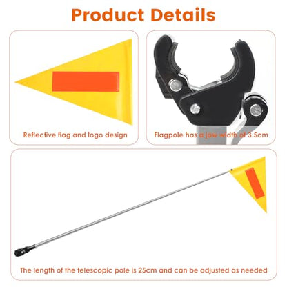 Golf Cart Flag Pole Reflective Safety Flag 8.6 x 11.8 Inches Yellow Triangular Flag with 9.8 inches Pole and 8mm Buckle - color: Yellow