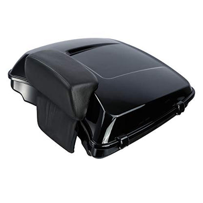 XFMT Motorcycle 5.5" Vivid Black Razor Trunk Luggage Black Latches W/Passenger Backrest Pad For Harley Touring Road King Street Glide Road Glide Electra Glide Ultra Classic 2014-Later - color: Vivid Black W/ Black Latches Set 1