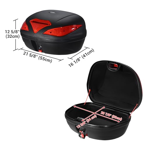 Yescom AHR 48L Motorcycle Top Case with Light Universal Tour Tail Box Scooter Trunk - size: 48L w/ LED