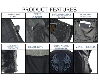 Milwaukee Leather Women's Classic Biker Vest - Premium Leather, Zipper Front, Concealed Carry, Rider Fit Design - color: Black-black, size: XX-Large