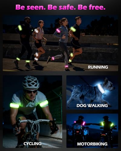 Topward LED Armband 2 Pack, Light up Reflective Arm Bands Glow Bracelets, Running Lights for Runners Dog Walking - 5 Colors 11 Light Modes - Adjustable Velcro - Rechargeable - color: Pink