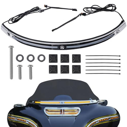 LED Running Turn Signal Light Windshield Windscreen Trim Fit for Harley 2014+Touring Electra Glide Street Glide Ultra Limited (Chrome Windshield Trim, LED Running/Turn Signal, Smoke Lens) - color: Chrome