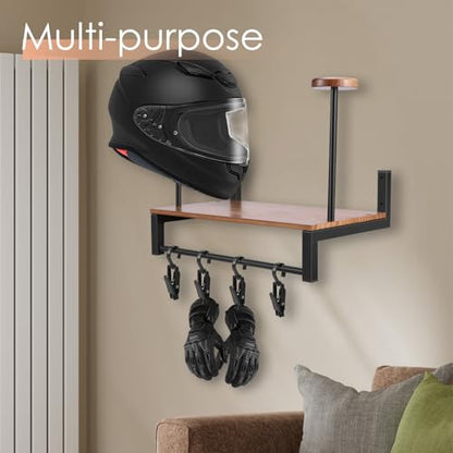 Motorcycle Helmet Holder Wall Mount, Helmet Organizer Rack with Hooks and 4 Glove Clips, Baseball Headgear Plate Rack Display Organizer, Helmet Stand Hanger for Motorcycle Accesories Storage