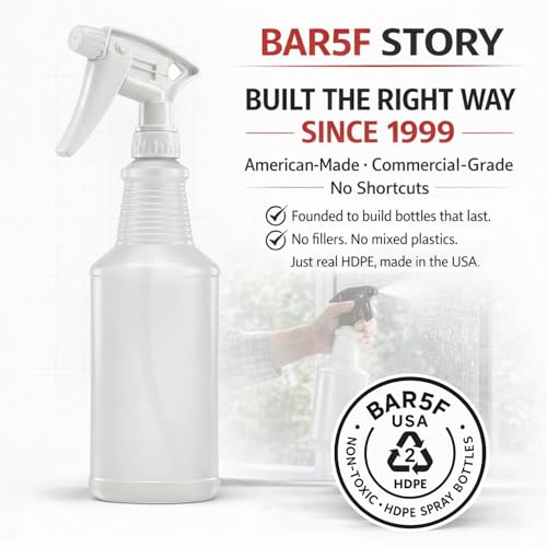 Bar5F Commercial Spray Bottles with Adjustable Trigger, Chemical Resistant HDPE, BPA-Free (3-Pack / 24 oz/Multicolor)