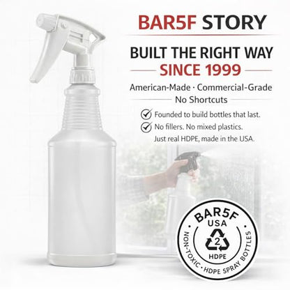 Bar5F Commercial Spray Bottles with Adjustable Trigger, Chemical Resistant HDPE, BPA-Free (3-Pack / 24 oz/Multicolor)