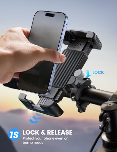Lamicall Bike Motorcycle Phone Mount - [1s Quick Lock] Bike Cell Phone Holder Clip, Bicycle Scooter Handlebar Clamp, for iPhone Air, 17 16 15 Pro Max, Galaxy S25 S24 Ultra, 6-7.2" Phones - color: Gray