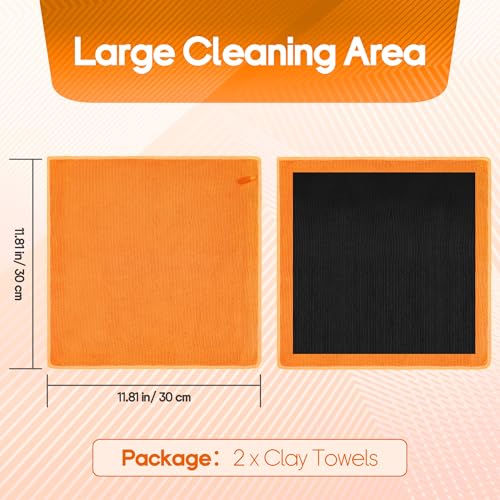 2PCS Clay Towel Auto Detailing, Clay Bar Towel Cloth Auto Detailing for Car (12 x 12 in) (Orange) - color: Orange