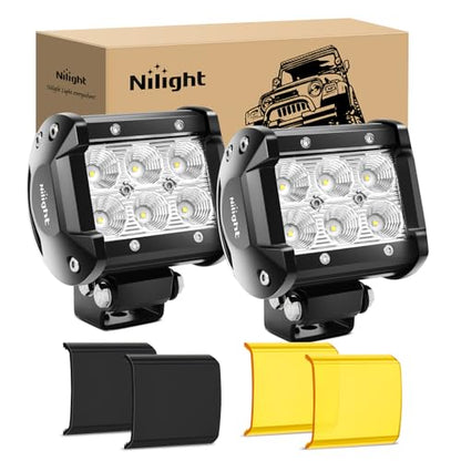 Nilight LED Light Pod with Yellow Black Covers 2PCS 18W 1260LM Flood Off Road Lights Super Bright Driving Fog Boat Lighting Pods for Trucks Pickup Golf Cart SUV ATV UTV 4x4 Van Camper - color: 2Pcs 18w Led Light w/cover