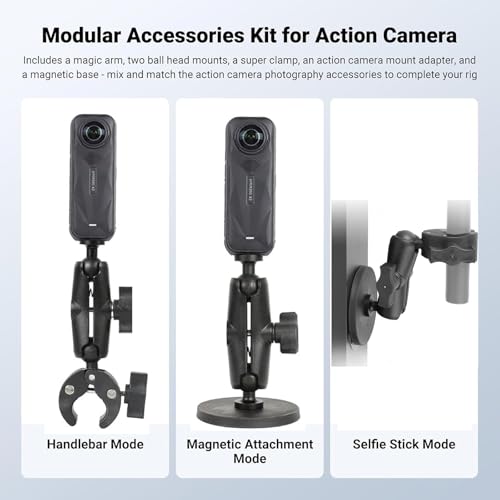 PellKing Motorcycle Handlebar Mount Car Mangetic Accessories Kit for Insta360 X5/X4/X3,88mm Magnetic Mount with 360 Degree Rotation,Ball Head Clamp Handlebar Clamp for Insta360 X5 and GoPro 13/12/11
