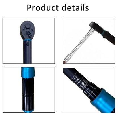 1/4-Inch Drive Click Torque Wrench Set, 44.3~221.3 IN.LB/5-25 N.m, ±3% Accuracy, 72-Tooth Dual Range Scales Adjustable Torque Wrench for Car Repair, Bike, Motorcycle