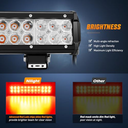 Nilight LED Light Bar 12 Inch 72W Spot Flood Combo Red Beam Off Road Lights Fishing Hunting Emergency Deck Boat Work Lighting for Trucks UTV Pick-up Van Boat Tractor - color: Red