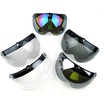 WANCAR Universal Motorcycle Retro Pilot-Style Standard 3 Snap-Button Visor Flip Up Down Open Face Helmet Wind Shield(Dark Smoke) - color: Dark Smoke