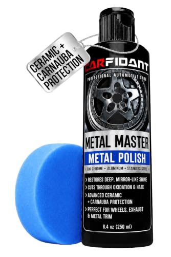Metal Polish Kit with Applicator Pad – Restores Shine & Removes Oxidation on Chrome, Aluminum & Stainless Steel – Carnauba + Ceramic Protection – Metal Cleaner & Polish – 8.4 oz