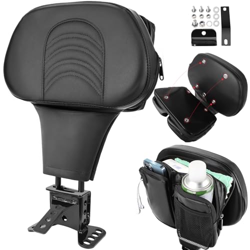 Ajustable Rider Backrest for Harley Touring 1997-2026, Detachable Plug-in Backrest Bracket Pad with Storage Bag for Street Road Elecectra Glide Ultra - size: Driver Backrest W/ Pouch 2