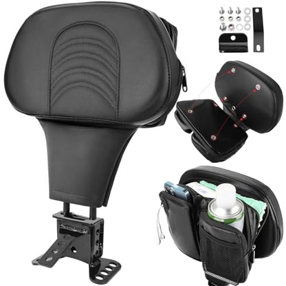 Ajustable Rider Backrest for Harley Touring 1997-2026, Detachable Plug-in Backrest Bracket Pad with Storage Bag for Street Road Elecectra Glide Ultra - size: Driver Backrest W/ Pouch 2