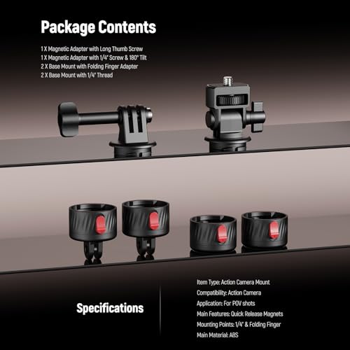 NEEWER Magnetic Action Camera Mount Kit, Compatible with GoPro Hero 13 12 11 Max DJI Osmo Action Insta360, ABS Magnetic Quick Release Mount for POV Shots, GP-24 - style: GP-24